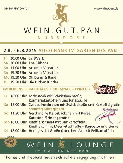 Das Programm Weinfest 2019 im WEIN.GUT.PAN Das Programm Weinfest 2019 im WEIN.GUT.PAN